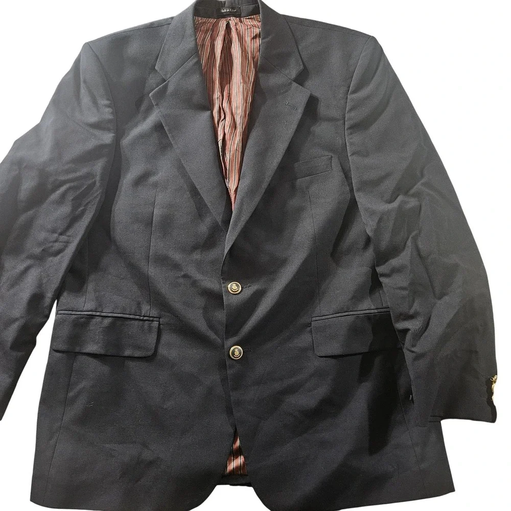 Alexandre London Blazer Mens 44R Navy Wool Gold Crest Buttons Savile‎ Row